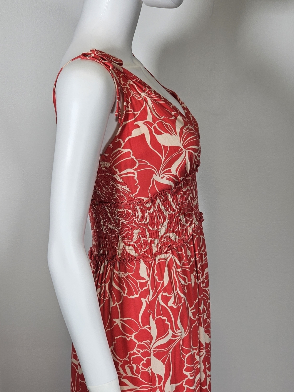 Patrons of Peace Red Pink Floral Tie-Shoulder Maxi Dress with Cream Print Sz S - Picture 5 of 10